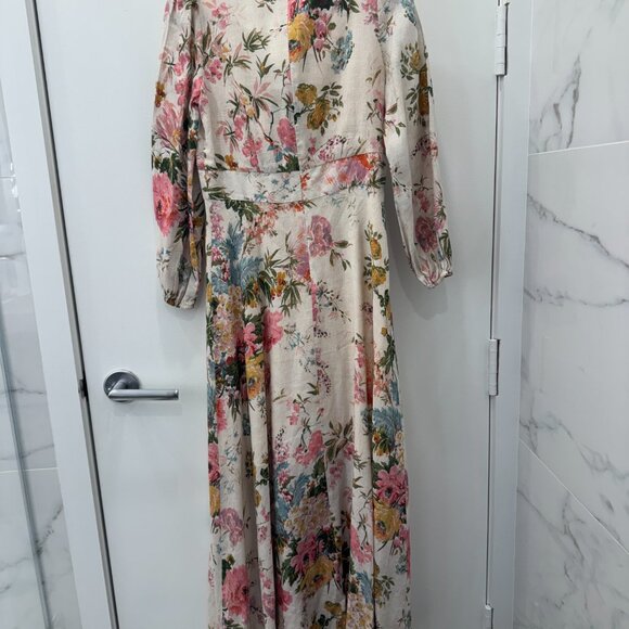 Zimmermann Cream Floral Print Long Sleeve Linen Maxi Dress 2 AU/ 8 US - Picture 9 of 10